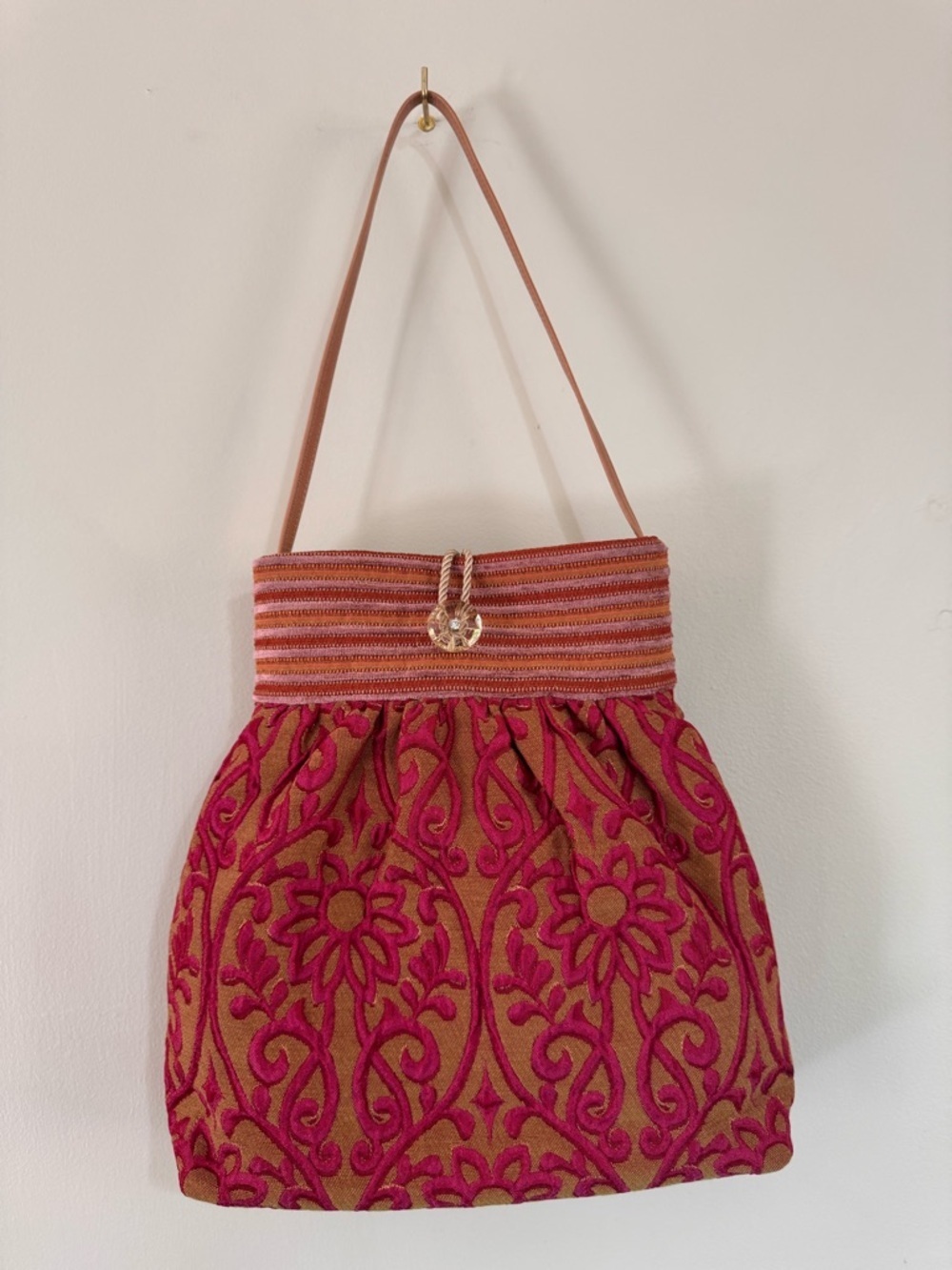 Vintage Dorit Collection Embroidered Floral Pink Bag, Made in USA